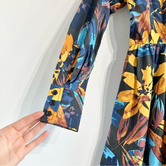 Marissa Webb Lily Floral Shirtdress long sleeve poplin cotton v-neck midi - Picture 10 of 13